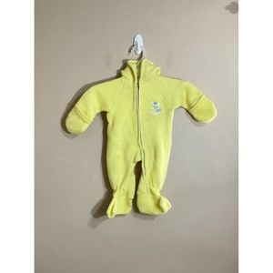 VTG Kids Fleece Sleeper Bodysuit Size 0-9 Months Yellow Bear Hooded Retro
